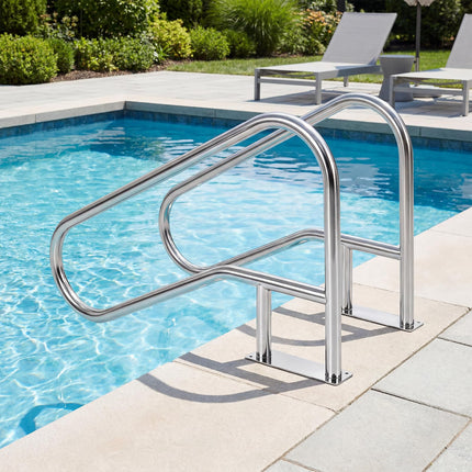 Goplus 1PC/ 2PCS Stainless Steel Swimming Pool Railings for Inground Pools w/Base Plate (50"x30" (LxH))