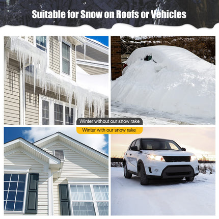 Snow Roof Rake, 25-Inch Blade 20 Ft Extension Snow Shovel for Snow Removal w/ Wheels Anti-Slip Handle