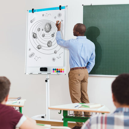 Goplus 40” x 26” Height-Adjustable Dry Erase Board on Wheels with Round Stable Stand