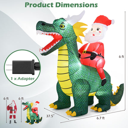 Goplus 6.7 FT Blow up Christmas Santa Claus Riding Dinosaur Decoration with Lights Stakes