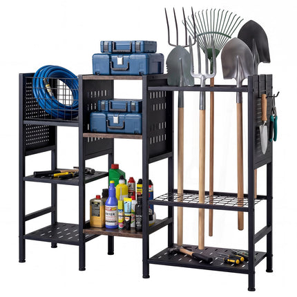 Goplus Garden Tool Organizer with Wooden Shelves 40” Wide 3-Tier Yard