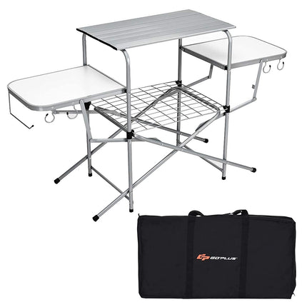 Goplus Folding Grill Table, Aluminum Outdoor Camping Kitchen Table with 26'' Main Tabletop - GoplusUS