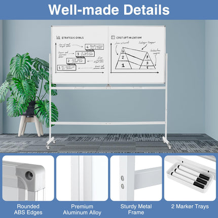 Goplus 72" x 36" Rolling Whiteboard with Stand and Aluminum Alloy Frame