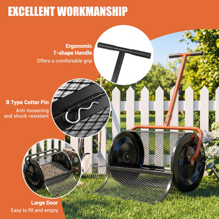 Goplus 24" Peat Moss Spreader Roller w/Height-Adjustable T-Shape Handle