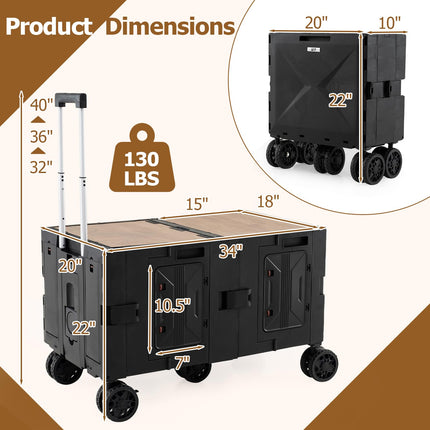 Goplus Large Foldable Utility Cart w/ 2-Tier Storage Crates & 5 Rotate Wheels