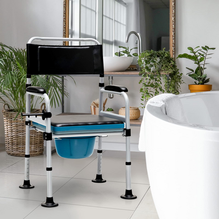 Goplus 4-in-1 Bedside Commode, Folding Toilet Bedside Shower Chair with Detachable Bucket - GoplusUS