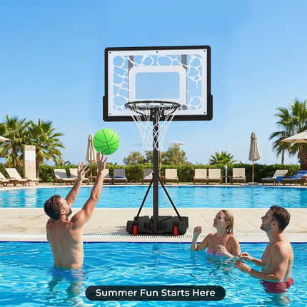 Goplus 8-Height Adjustable Pool Basketball Hoop with LED Rim PC Backboard & Basketball