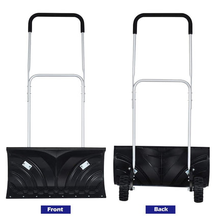 Goplus Rolling Snow Pusher Shovel, Handle Adjustable Snow Removal Tool, Manual Push Plow with 6-inch Wheels for Walkways - GoplusUS