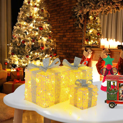 Goplus 3 Pieces Christmas Lighted Gift Boxes Light up Xmas Present Boxes