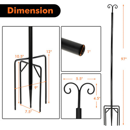 Goplus String Light Pole for Outside, 2 Pack 8ft / 10 ft Outdoor Metal Poles with Hooks for Hanging String Lights - GoplusUS
