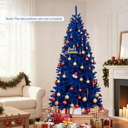 Goplus 7 FT Pre-Lit Royal Blue Snow Flocked Christmas Tree with 340 LED Lights
