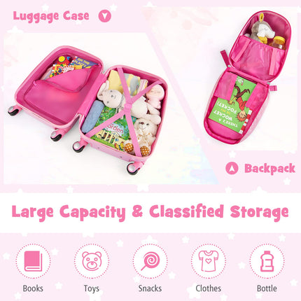Goplus 12" & 18" Kids Carry On Luggage Set Large Capacity Rolling Trolley Suitcase