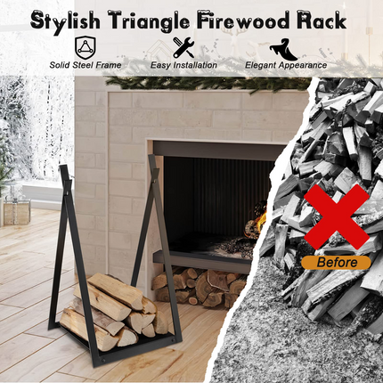 Goplus 16" Triangle Firewood Rack, Outdoor Small Decorative Firewood Holder with Raised Base - GoplusUS
