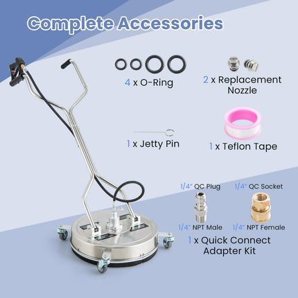 Goplus 20" Pressure Washer Surface Cleaner with 4 Wheels, Dual Handle, Stainless Steel Housing