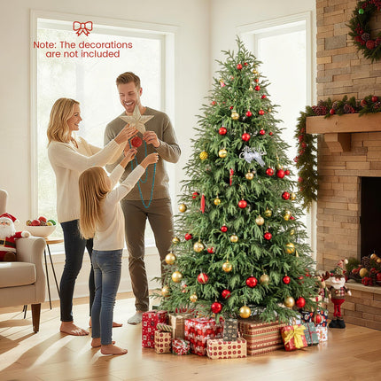 Goplus 7 FT Pre-Lit Artificial Christmas Tree, Hinged Faux Xmas Tree with 1217 Soft TPE & PVC Mixed Branch Tips