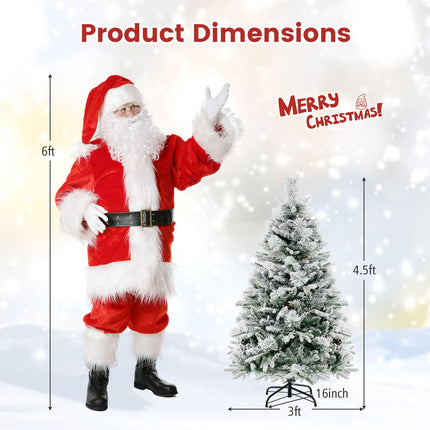 Goplus Pre-Lit Snow Flocked Christmas Tree, Artificial Hinged Xmas Tree with 160 Multi-Color LED Lights