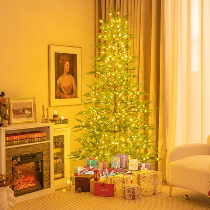 Goplus 7.5ft Pre-Lit Artificial Christmas Tree Simulated Cypress Xmas Tree with Warm-White Fairy LED Lights