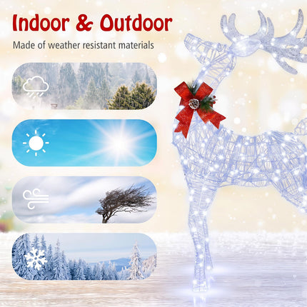 Goplus Lighted Christmas Reindeer Decoration | 4.4 FT & 3 FT Pre-Lit Indoor Outdoor Xmas Deer Set