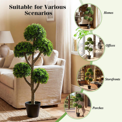 Goplus 46" Artificial Boxwood Topiary Tree with 5 Ball-Shaped Topiaries