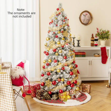 Goplus 6FT /7FT Flocked Christmas Tree Artificial Pop-Up Xmas Tree