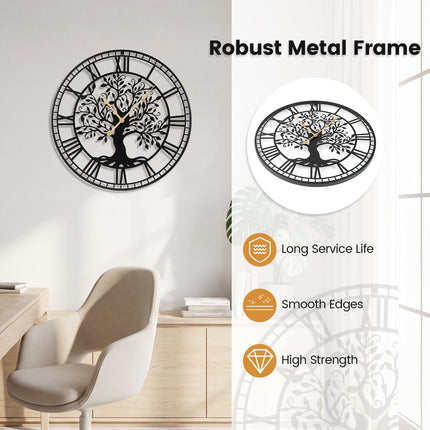 Goplus 27" Tree of Life Big Metal Wall Clock for Living Room Bedroom Kitchen