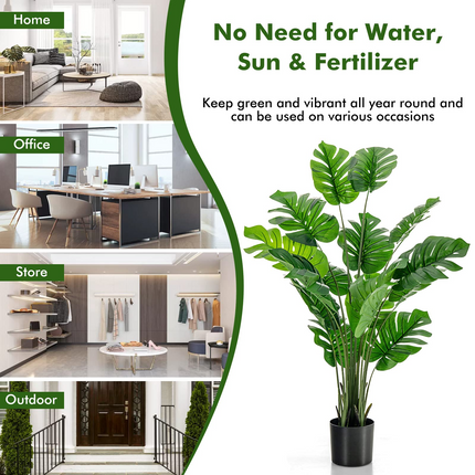 Goplus Artificial Monstera Deliciosa Plant, 5ft Tall Fake Tropical Palm Tree w/15 Pcs Different Turtle Leaves - GoplusUS