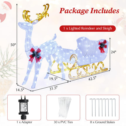 Goplus Lighted Christmas Reindeer & Sleigh | Glittered Holiday Standing Ornaments