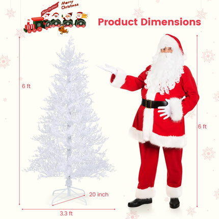 Goplus 6ft Pre-Lit Artificial Christmas Tree with 383 Snow Flocked PE Tips & Warm-White Fairy LED Lights
