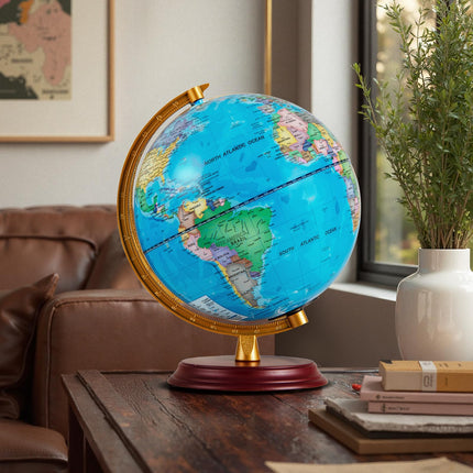 Goplus 8'' Illuminated World Globe w/Wooden Stand & HD Map for Kids Adults