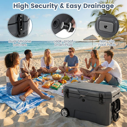 Goplus 52QT Cooler with Wheels with 6-Day Ice Retention Pull Handle & 2 Cup Holders