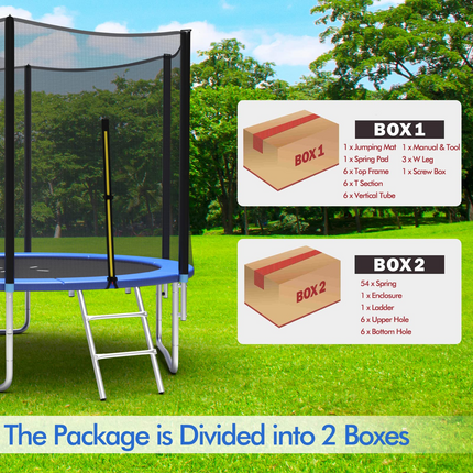 Goplus Trampoline 8FT 10FT 12FT 14FT 15FT 16FT, ASTM Approved Outdoor Recreational Trampolines W/Enclosure Net - GoplusUS