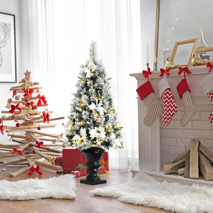 Goplus Flocked White Christmas Tree for Entrances, Pre-lit Artificial Xmas Tree w/ Warm White LED Lights - GoplusUS