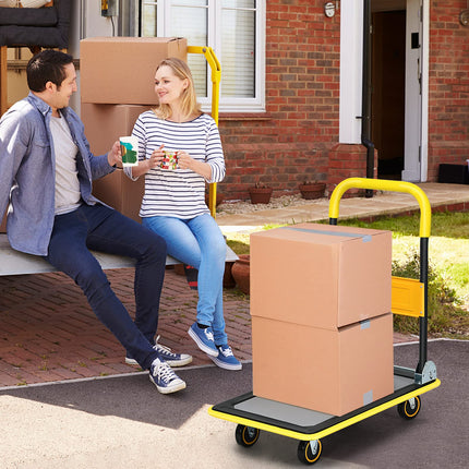Folding Platform Cart, 330LBS Rolling Flatbed Cart Hand Platform Truck Push Dolly for Loading, Yellow - GoplusUS