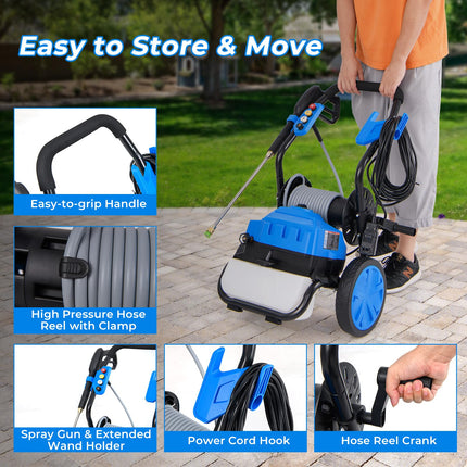 Goplus Electric Pressure Washer, 2300 PSI 1.8 GPM High Pressure Power Washer w/Wheels, 5 Quick Connect Nozzles
