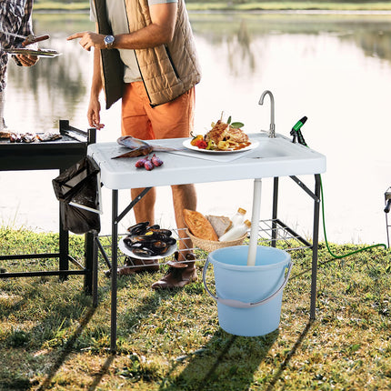 Goplus 42.5'' Folding Fish Cleaning Table with Sink and Spray Nozzle