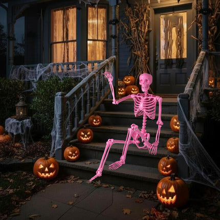 Goplus 5.5 FT Halloween Skeleton Pink Life-Size Poseable Skeleton with Movable Joints