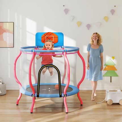 Goplus 48" Indoor & Outdoor Pumpkin Kids Trampoline with Basketball Hoop & Wide Backboard