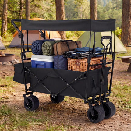 Goplus Collapsible Wagon with Removable Canopy Adjustable Handles & All-Terrain Wheels