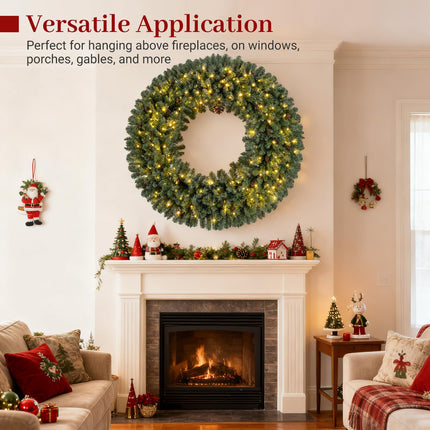 Goplus 60 Inch Large Pre-Lit Christmas Wreath with 24 Pine Cones