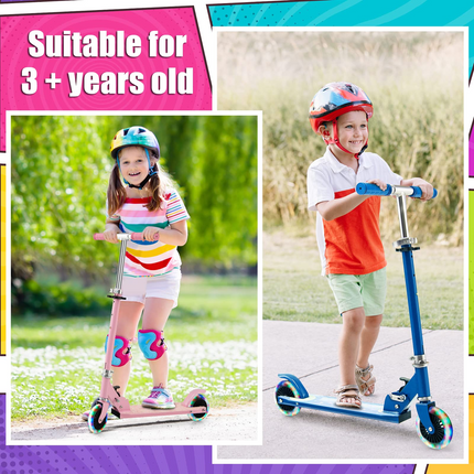 Goplus Folding Kick Scooter for Kids, 2 Light Up Flashing Wheels Scooter W/ 3 Adjustable Heights, Rear Brake System - GoplusUS