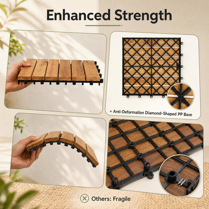 Goplus 27/54-Pack Acacia Wood Interlocking Deck Tiles (Straight) | Tool-Free Assembly