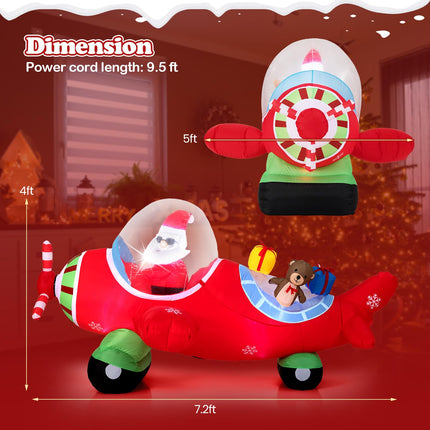 Goplus 7.2 Ft Animated Inflatable Santa on Plane with Spinning Propeller Bright LED Lights
