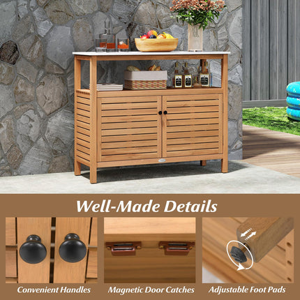 Goplus Outdoor Acacia Wood Buffet Cabinet ( 44” x 16” x 36” )