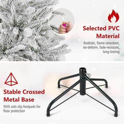 Goplus 6FT / 7FT / 8FT Pre-Lit Snow Flocked Christmas Tree with PVC Branch Tips & Globe Lights