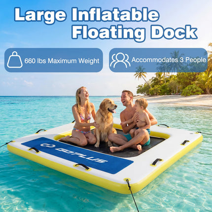 Goplus 8FT x 8FT x 6 Inch Inflatable Floating Dock w/Mesh Swim Area & Non-Slip Pad