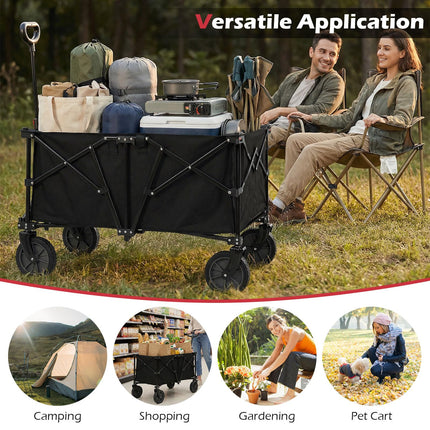 Goplus 38" Collapsible Wagon Cart with All-Terrain Wheels & 2 Cup Holders