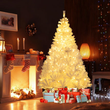 Goplus Pre-Lit Artificial Christmas Tree with PVC Branch Tips & 3-Color LED Lights