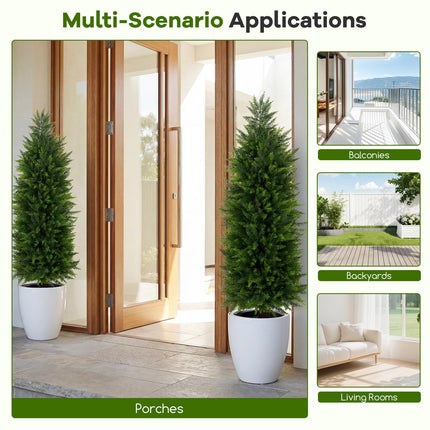 Goplus 4 FT Artificial Topiary Tree Set of 2 Faux Cedar Cypress Plants in Cement-Filled Pots