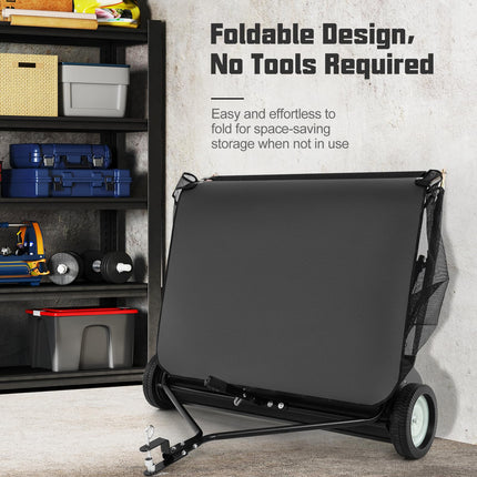 Goplus Lawn Sweeper Tow Behind with Large-Capacity Hopper Bag