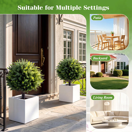 Goplus 27.5" Artificial Cypress Topiary Trees Set of 2 Faux Topiary Bushes Shrubs